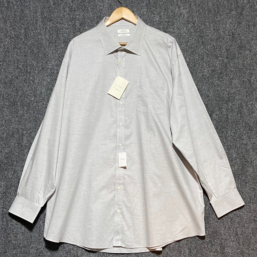 ENRO Men's Big 19 36-37 Gray Non Iron‎ 100% Cotton Long Sleeve Dress Shirt NWT